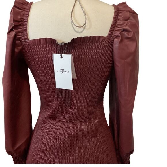 NWT 7 For All Mankind Vegan Faux Leather Smocked Dress Small Victorian Small - Picture 8 of 13